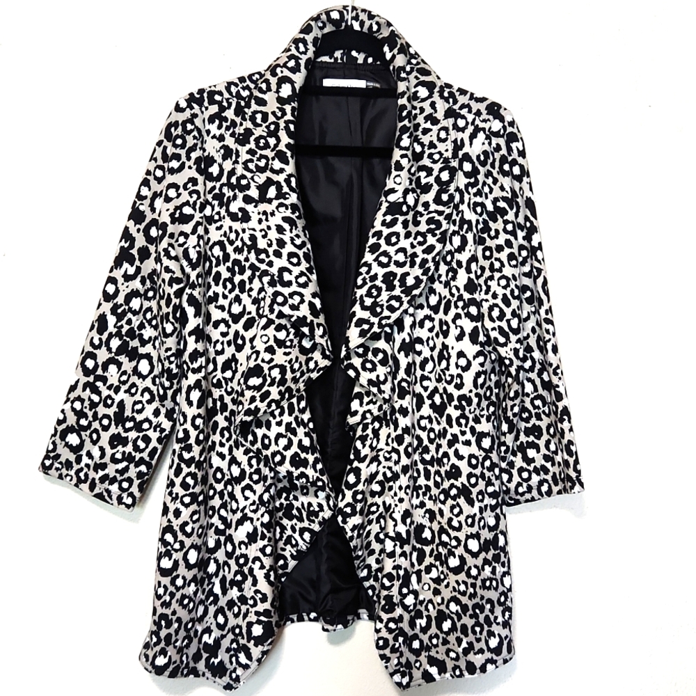 Calvin Klein Cheetah Animal Print Ruffle Open Front Stretchy Jacket Size 6 - Picture 9 of 9